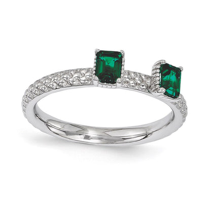 Sterlingsilber Stapelbar Expressions Erzeugt Smaragd Zwei Stein Ring