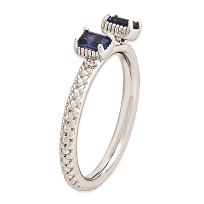 Sterlingsilber Stapelbar Expressions Erzeugt Saphir Zwei Stein Ring (size 5 Nur)