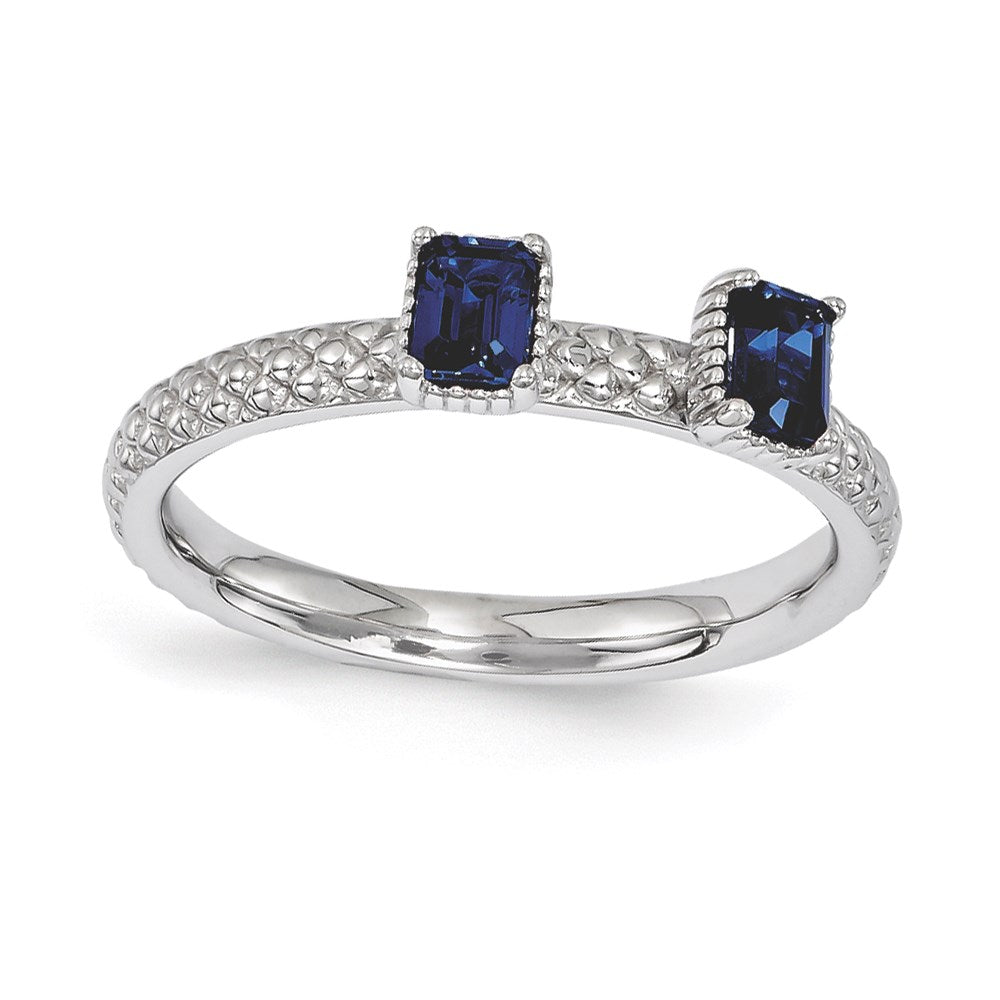 Sterlingsilber Stapelbar Expressions Erzeugt Saphir Zwei Stein Ring (size 5 Nur)