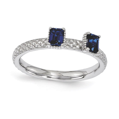 Sterlingsilber Stapelbar Expressions Erzeugt Saphir Zwei Stein Ring (size 5 Nur)