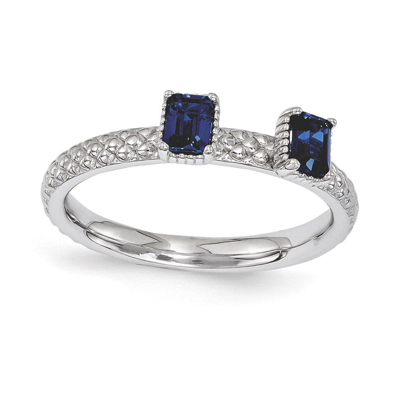 Sterlingsilber Stapelbar Expressions Erzeugt Saphir Zwei Stein Ring (size 5 Nur)