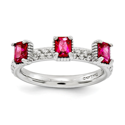 Sterlingsilber Stapelbar Expressions Erzeugt Rubin Dreistein Ring