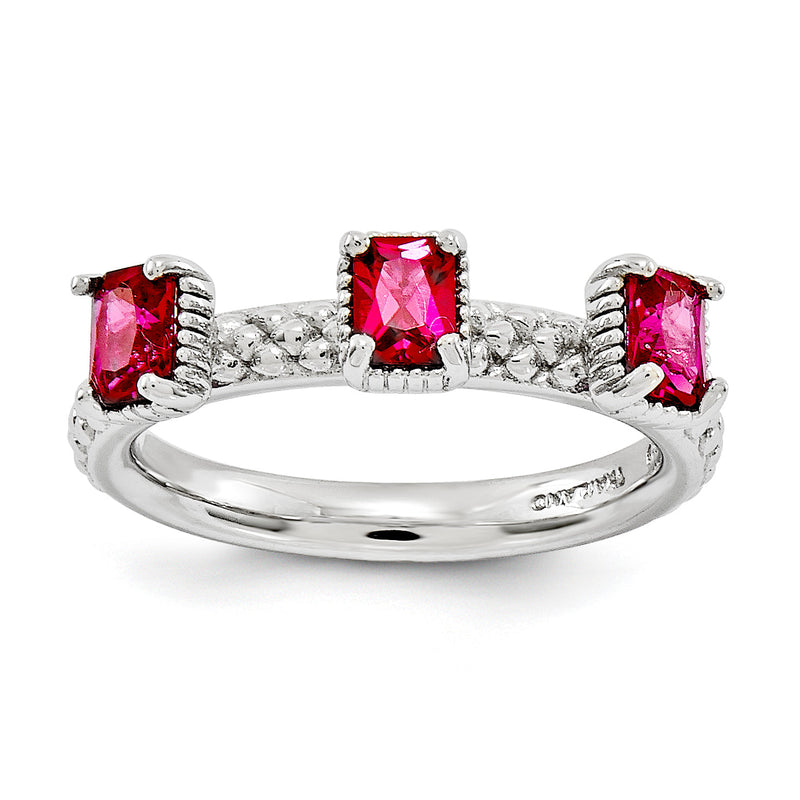 Sterlingsilber Stapelbar Expressions Erzeugt Rubin Dreistein Ring