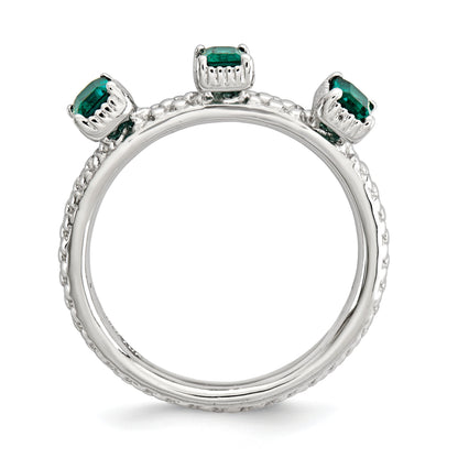 Sterlingsilber Stapelbar Expressions Erzeugt Smaragd Dreistein Ring