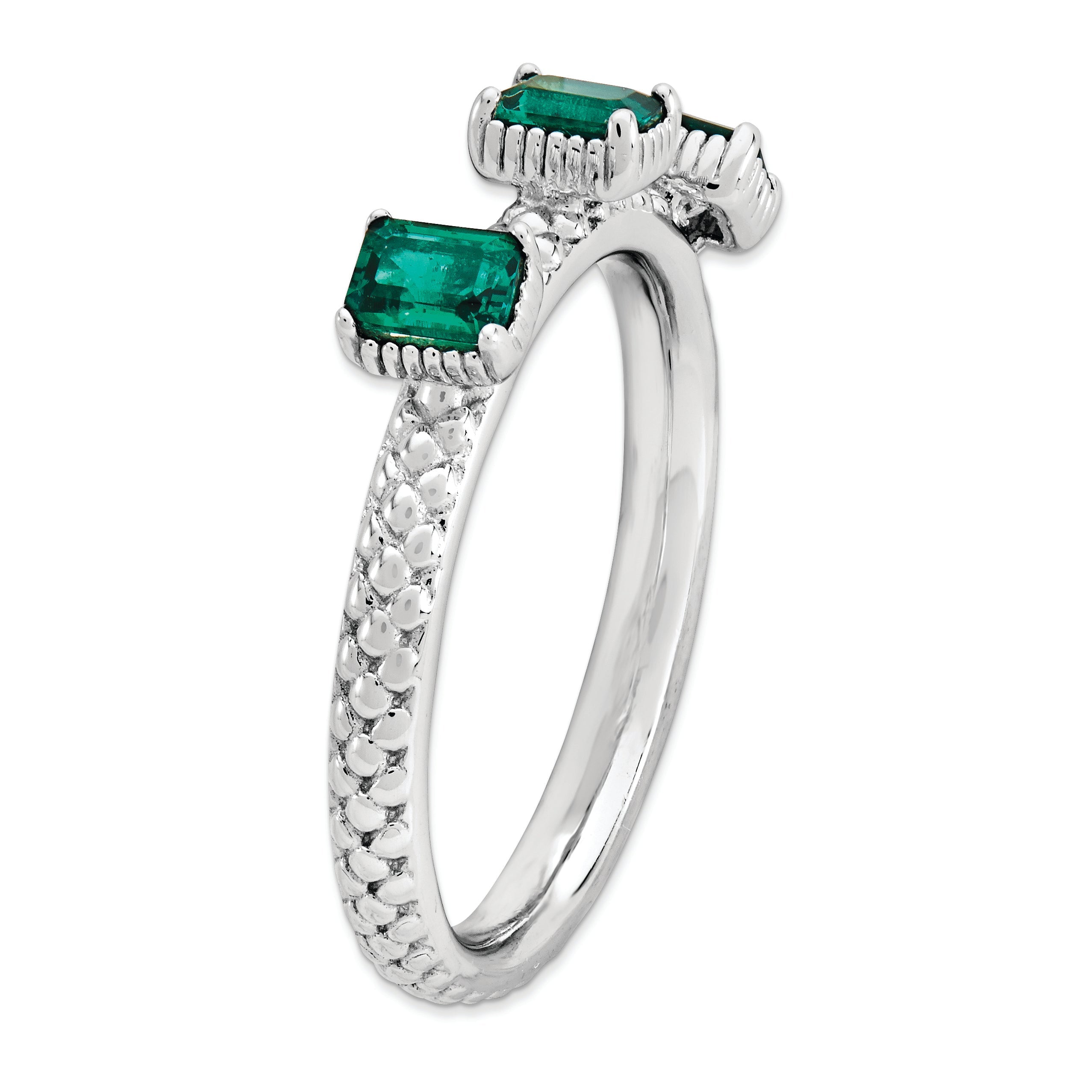 Sterlingsilber Stapelbar Expressions Erzeugt Smaragd Dreistein Ring