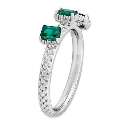 Sterlingsilber Stapelbar Expressions Erzeugt Smaragd Dreistein Ring