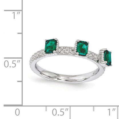 Sterlingsilber Stapelbar Expressions Erzeugt Smaragd Dreistein Ring