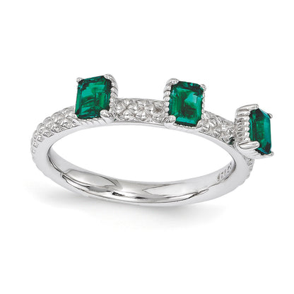 Sterlingsilber Stapelbar Expressions Erzeugt Smaragd Dreistein Ring