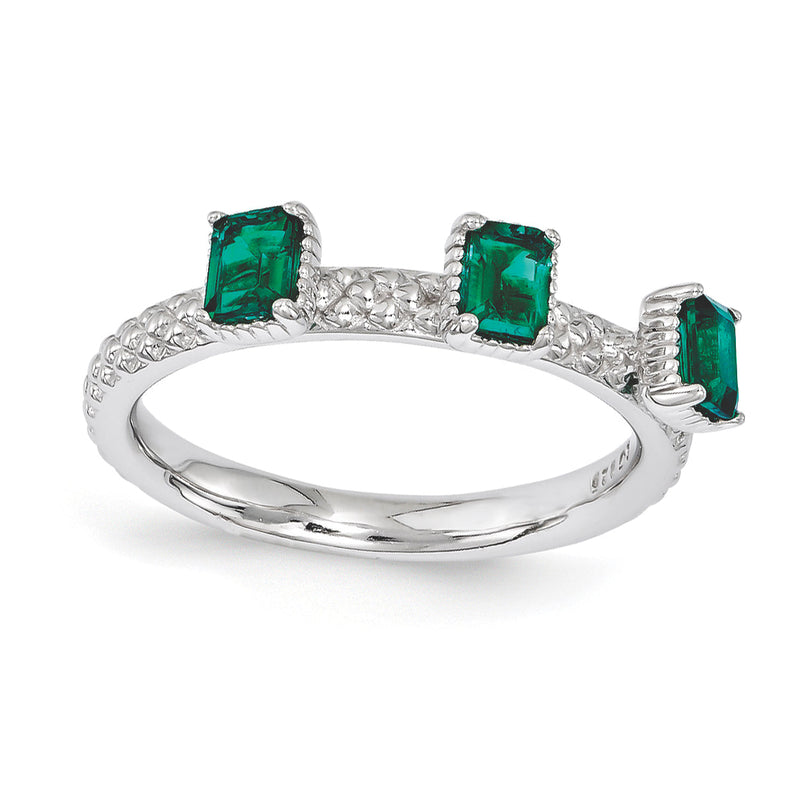 Sterlingsilber Stapelbar Expressions Erzeugt Smaragd Dreistein Ring