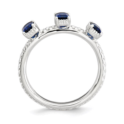 Sterlingsilber Stapelbar Expressions Erzeugt Saphir Dreistein Ring (size 5 Nur)