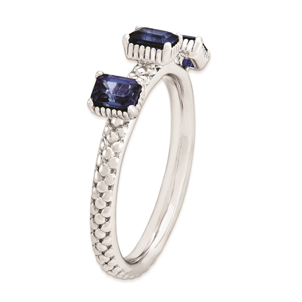 Sterlingsilber Stapelbar Expressions Erzeugt Saphir Dreistein Ring (size 5 Nur)
