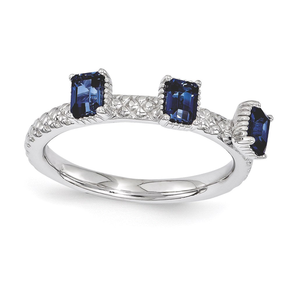 Sterlingsilber Stapelbar Expressions Erzeugt Saphir Dreistein Ring (size 5 Nur)
