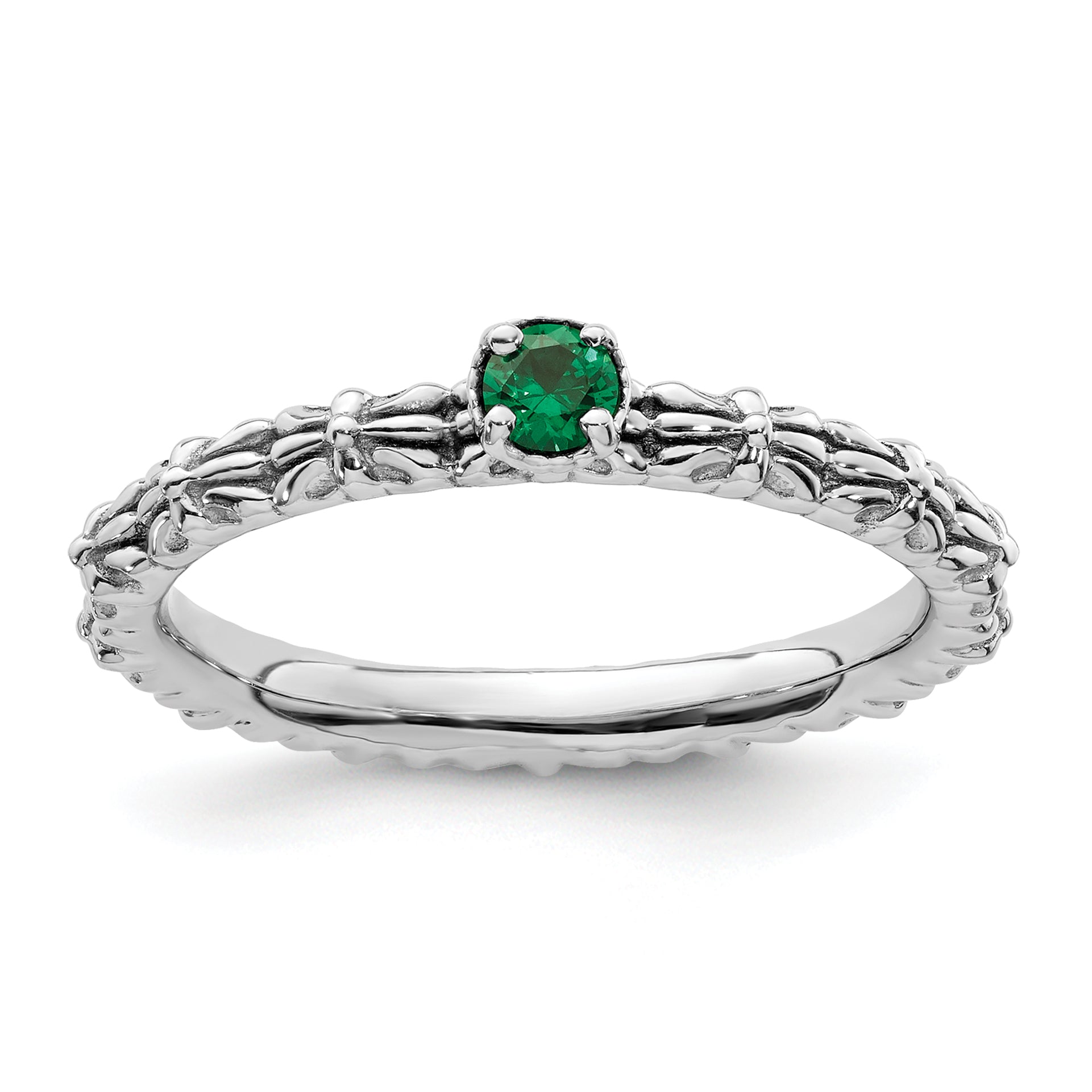 Sterlingsilber Stapelbar Expressions Erzeugt Smaragd Einfach Stein Ring