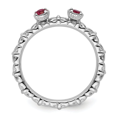 Sterlingsilber Stapelbar Expressions Erzeugt Rubin Zwei Stein Ring