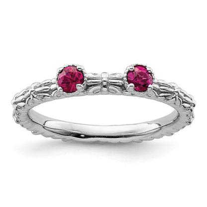 Sterlingsilber Stapelbar Expressions Erzeugt Rubin Zwei Stein Ring