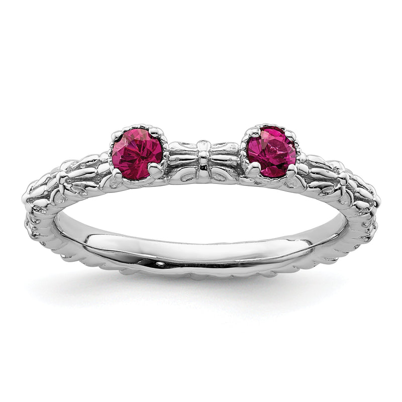 Sterlingsilber Stapelbar Expressions Erzeugt Rubin Zwei Stein Ring