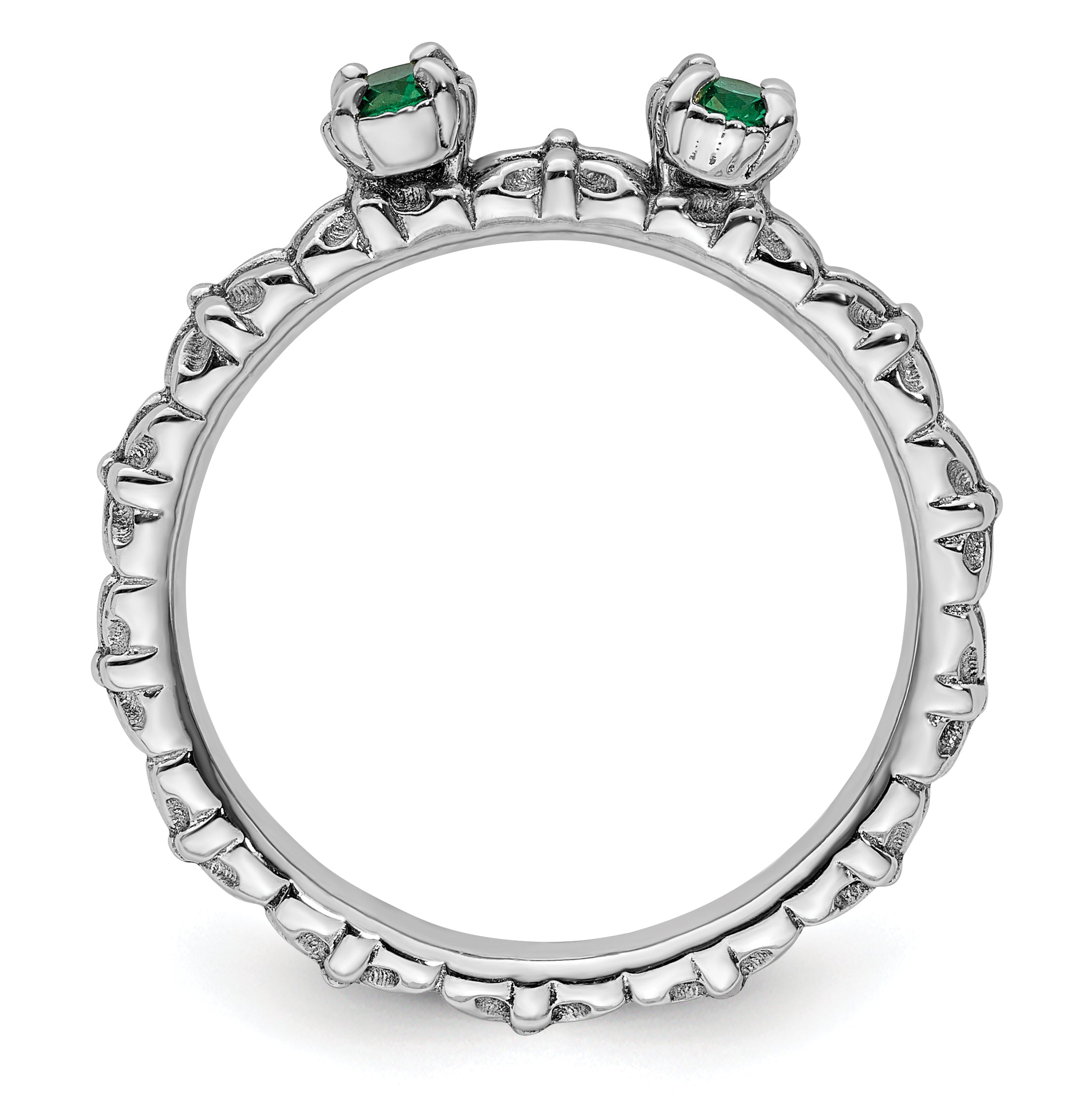 Sterlingsilber Stapelbar Expressions Erzeugt Smaragd Zwei Stein Ring