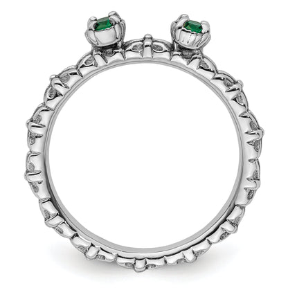 Sterlingsilber Stapelbar Expressions Erzeugt Smaragd Zwei Stein Ring