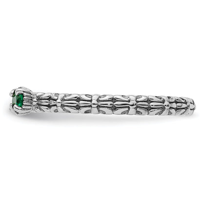 Sterlingsilber Stapelbar Expressions Erzeugt Smaragd Zwei Stein Ring