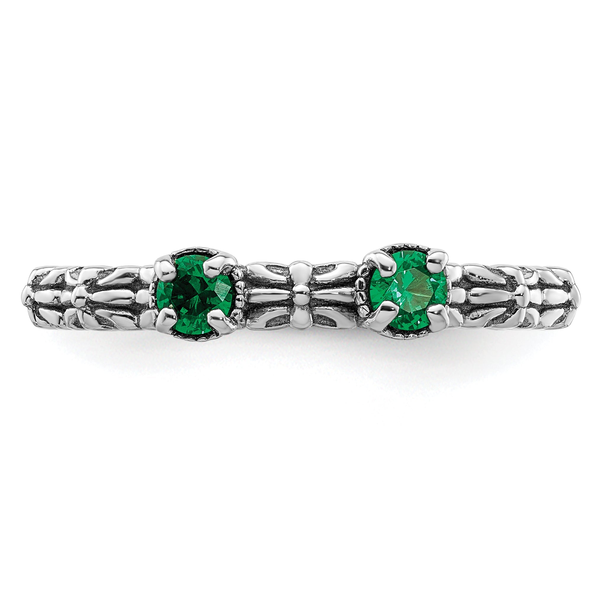 Sterlingsilber Stapelbar Expressions Erzeugt Smaragd Zwei Stein Ring