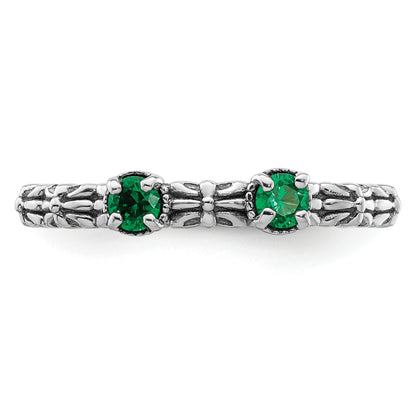 Sterlingsilber Stapelbar Expressions Erzeugt Smaragd Zwei Stein Ring