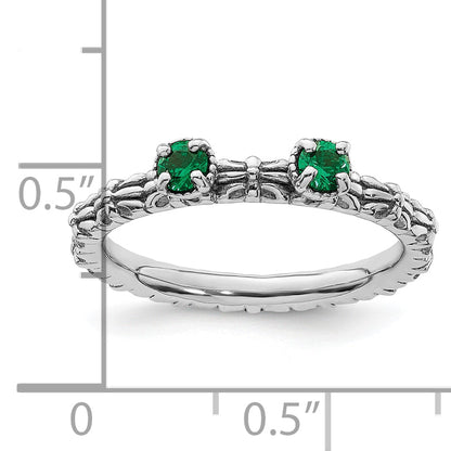 Sterlingsilber Stapelbar Expressions Erzeugt Smaragd Zwei Stein Ring
