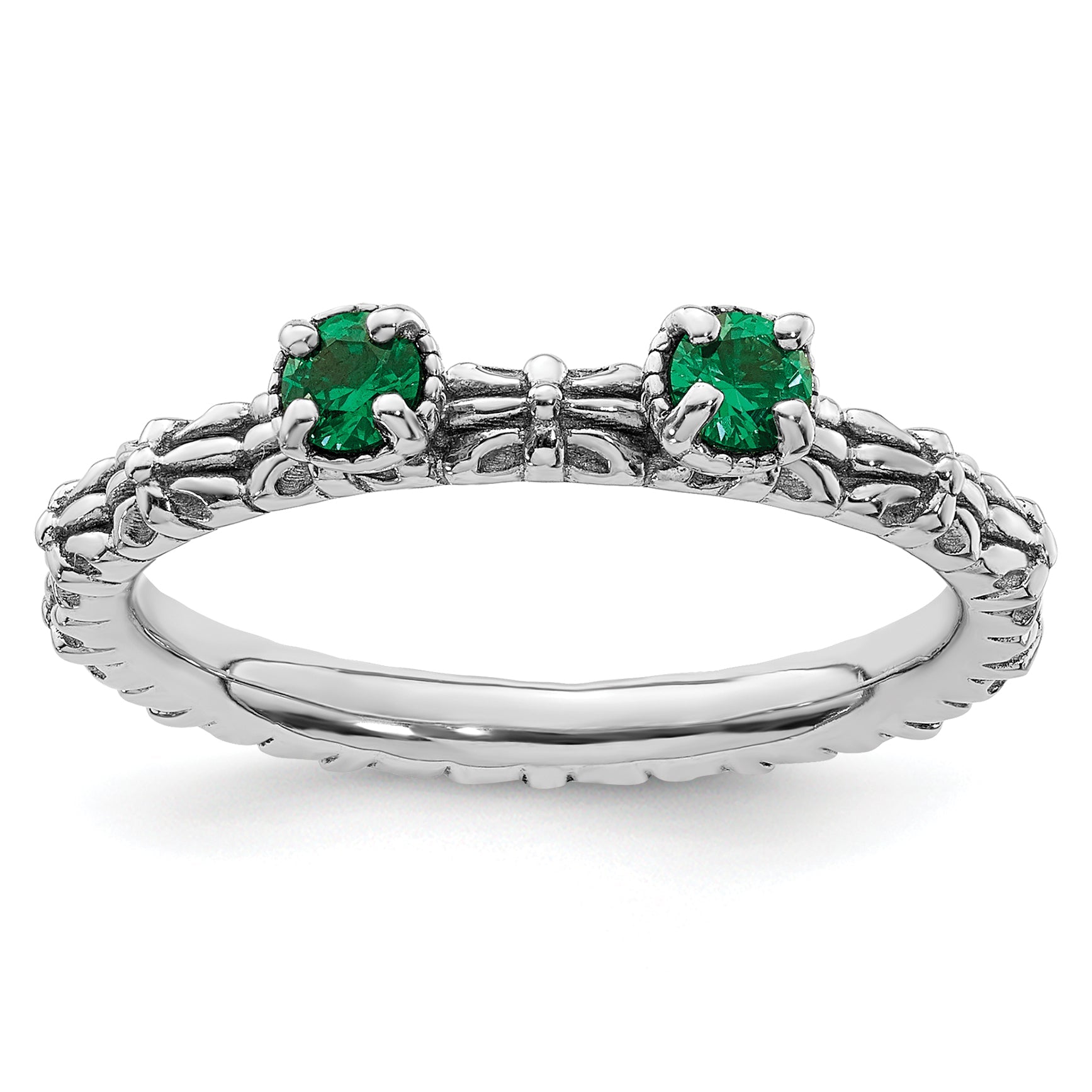 Sterlingsilber Stapelbar Expressions Erzeugt Smaragd Zwei Stein Ring