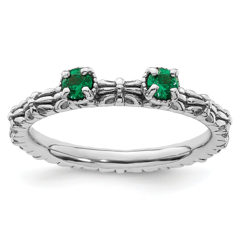 Sterlingsilber Stapelbar Expressions Erzeugt Smaragd Zwei Stein Ring