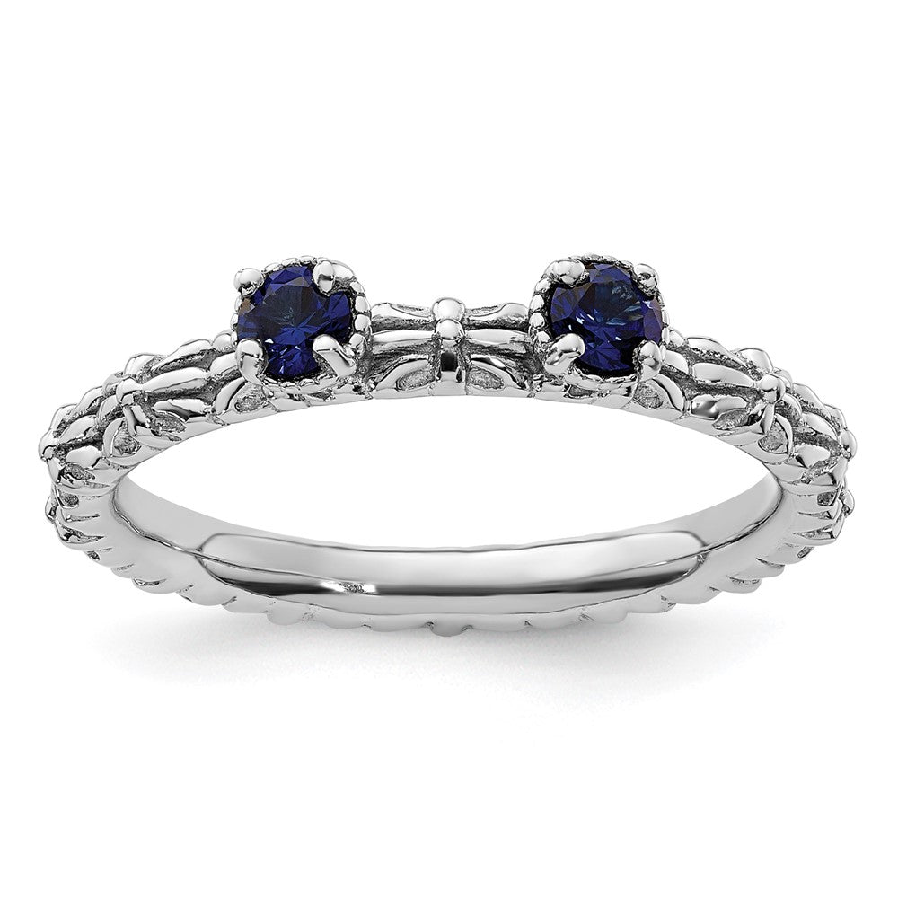 Sterlingsilber Stapelbar Expressions Erzeugt Saphir Zwei Stein Ring