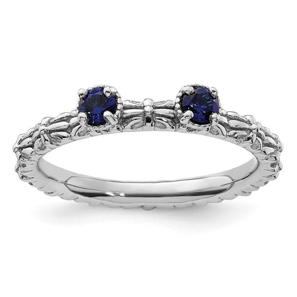 Sterlingsilber Stapelbar Expressions Erzeugt Saphir Zwei Stein Ring