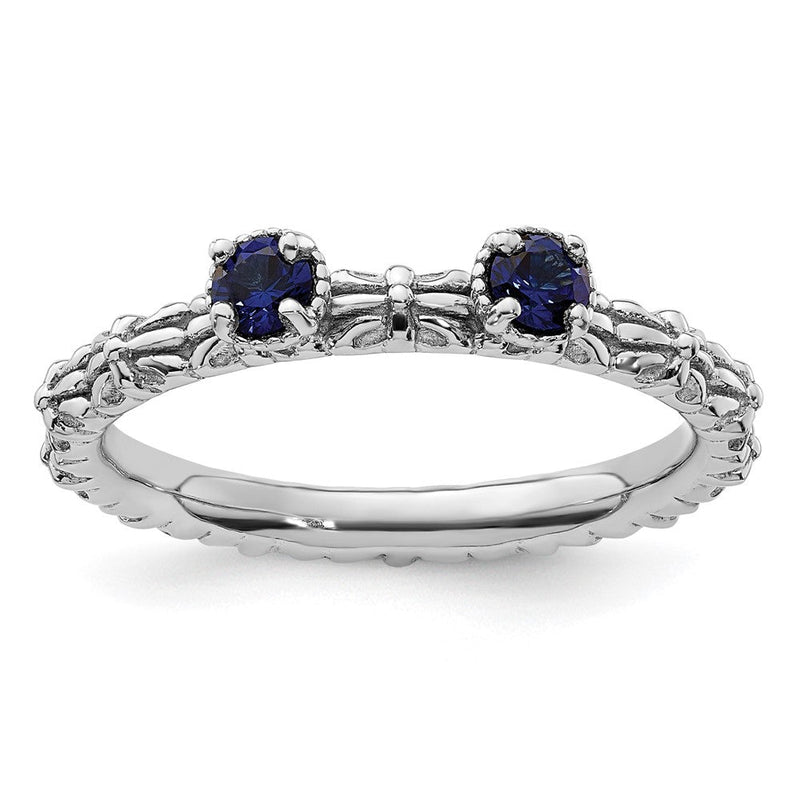 Sterlingsilber Stapelbar Expressions Erzeugt Saphir Zwei Stein Ring