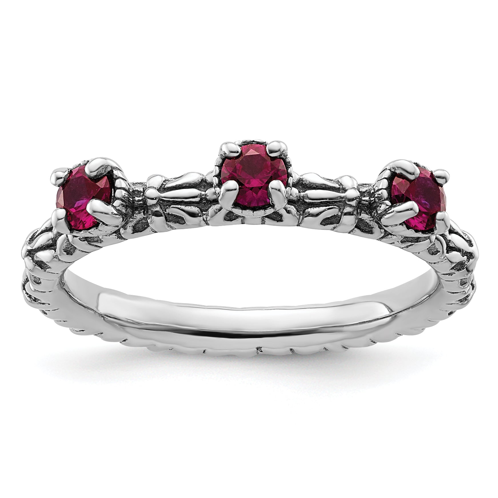 Sterlingsilber Stapelbar Expressions Erzeugt Rubin Dreistein Ring