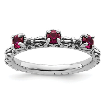 Sterlingsilber Stapelbar Expressions Erzeugt Rubin Dreistein Ring