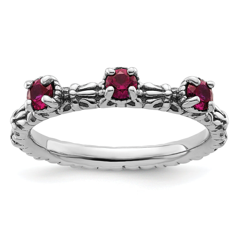 Sterlingsilber Stapelbar Expressions Erzeugt Rubin Dreistein Ring