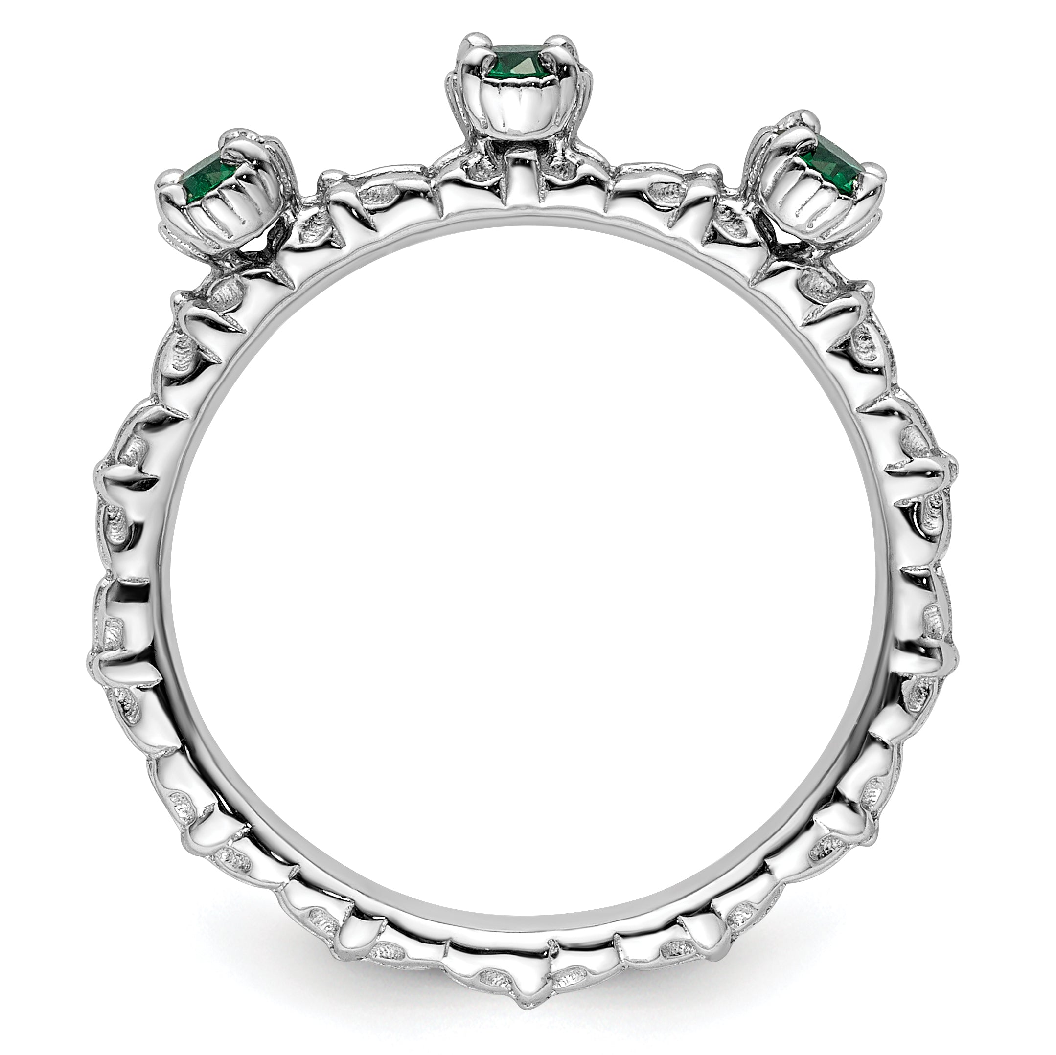 Sterlingsilber Stapelbar Expressions Erzeugt Smaragd Dreistein Ring
