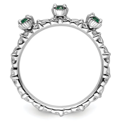 Sterlingsilber Stapelbar Expressions Erzeugt Smaragd Dreistein Ring