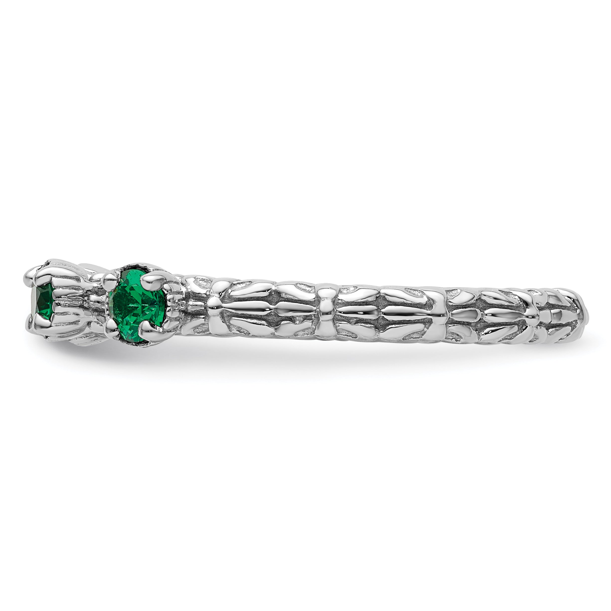 Sterlingsilber Stapelbar Expressions Erzeugt Smaragd Dreistein Ring