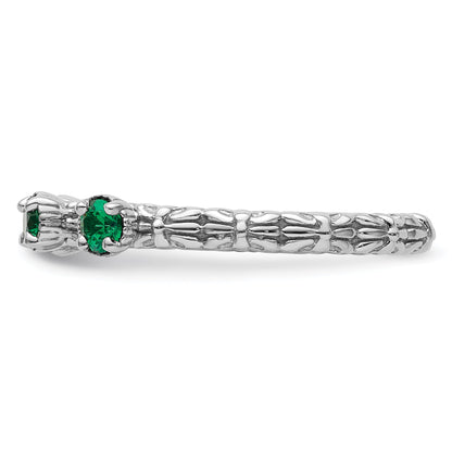 Sterlingsilber Stapelbar Expressions Erzeugt Smaragd Dreistein Ring