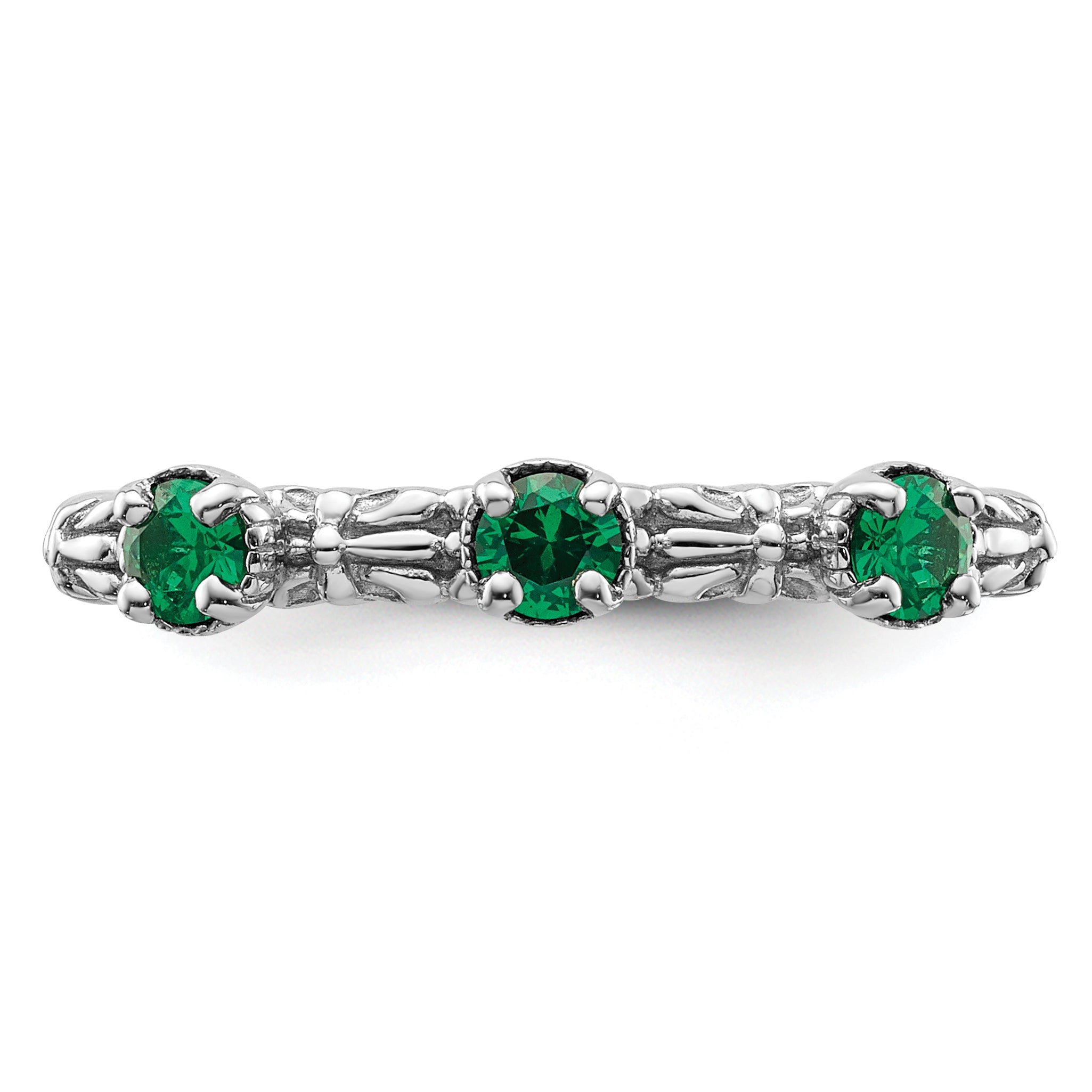 Sterlingsilber Stapelbar Expressions Erzeugt Smaragd Dreistein Ring