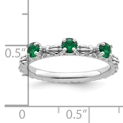 Sterlingsilber Stapelbar Expressions Erzeugt Smaragd Dreistein Ring