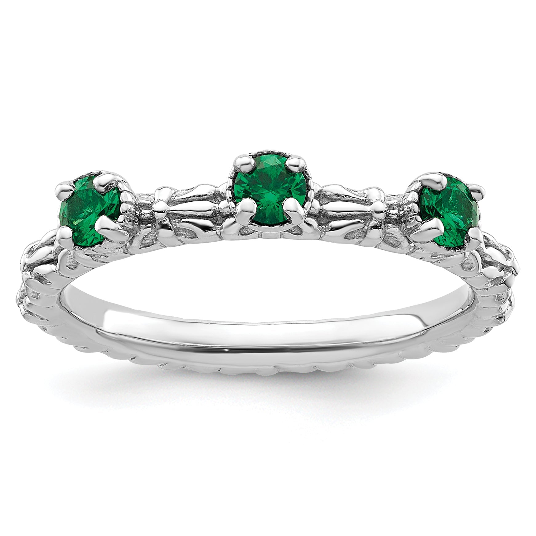 Sterlingsilber Stapelbar Expressions Erzeugt Smaragd Dreistein Ring