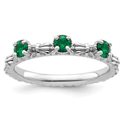 Sterlingsilber Stapelbar Expressions Erzeugt Smaragd Dreistein Ring