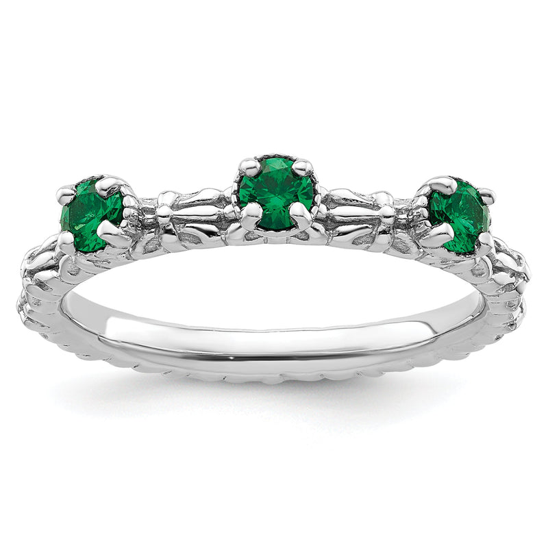 Sterlingsilber Stapelbar Expressions Erzeugt Smaragd Dreistein Ring