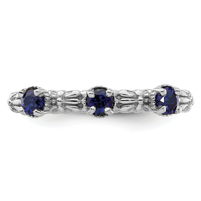 Sterlingsilber Stapelbar Expressions Erzeugt Saphir Dreistein Ring
