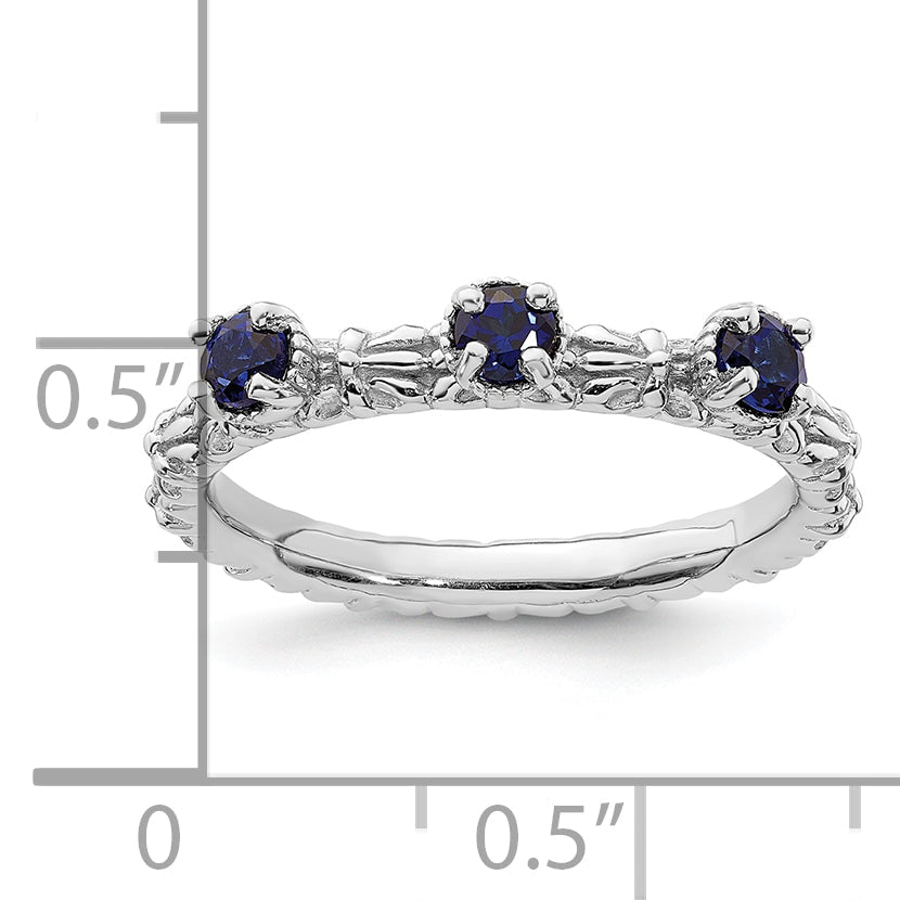 Sterlingsilber Stapelbar Expressions Erzeugt Saphir Dreistein Ring