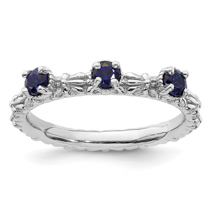 Sterlingsilber Stapelbar Expressions Erzeugt Saphir Dreistein Ring