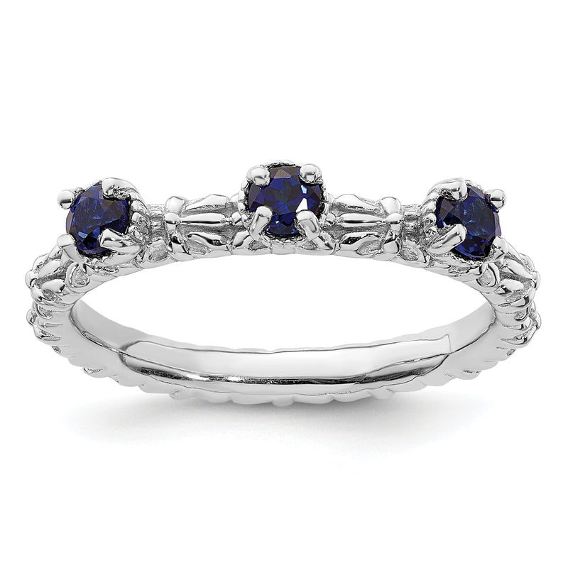 Sterlingsilber Stapelbar Expressions Erzeugt Saphir Dreistein Ring