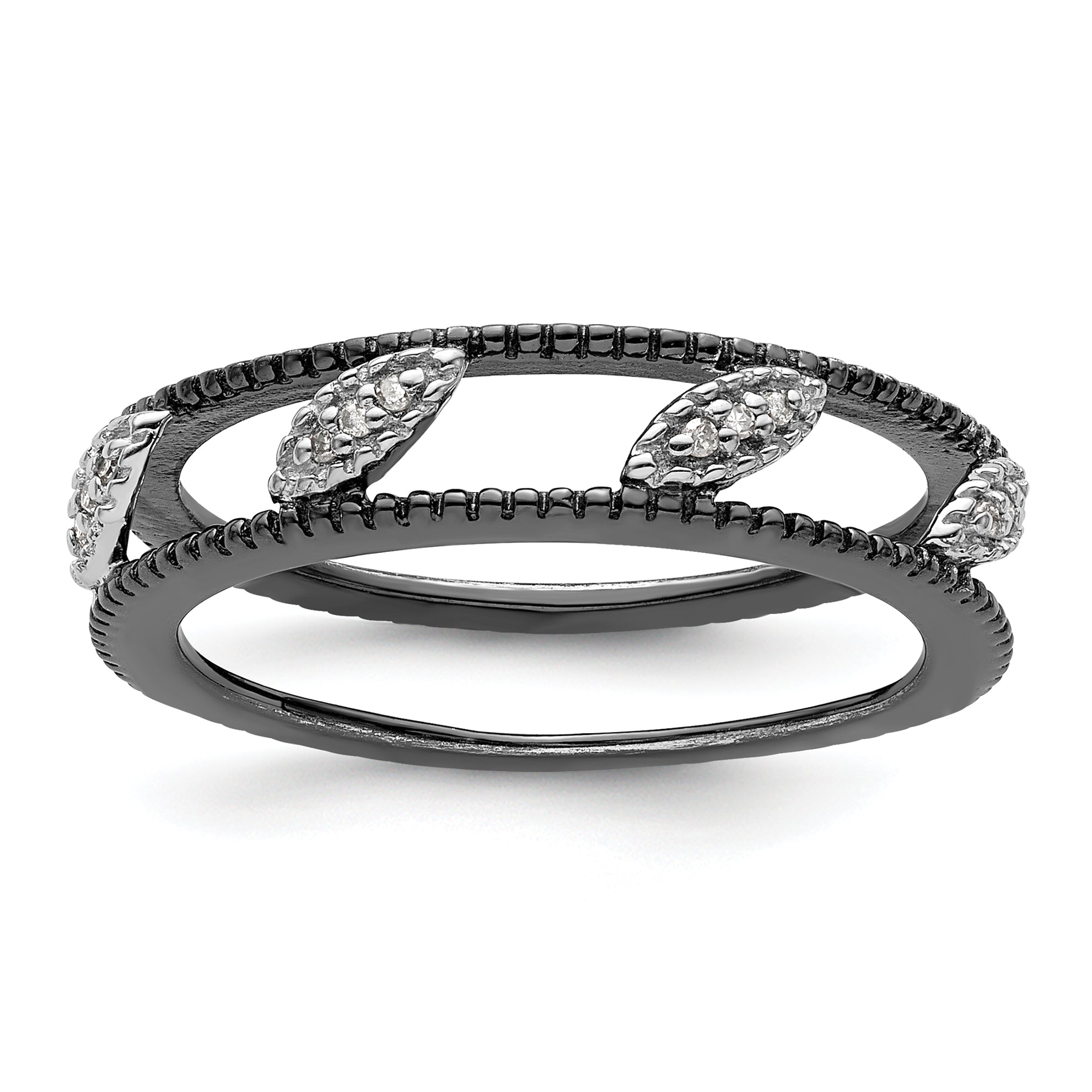 Sterlingsilber Stapelbar Expressions Rutheniumbeschichtet Diamant Jacke Ring