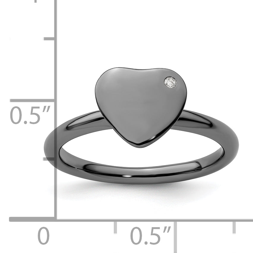 Sterlingsilber Stapelbar Expressions Rutheniumbeschichtet Herz Diamant Ring