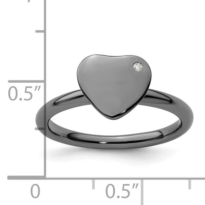 Sterlingsilber Stapelbar Expressions Rutheniumbeschichtet Herz Diamant Ring